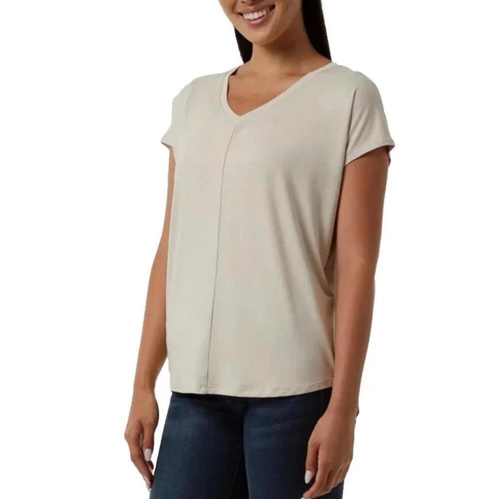32 Degrees Cool Women's Soft Luxe Short Sleeve V-Neck Tee, Tan, Size S. M
